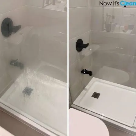 Bathtub before cleaning (left) and after cleaning (right)